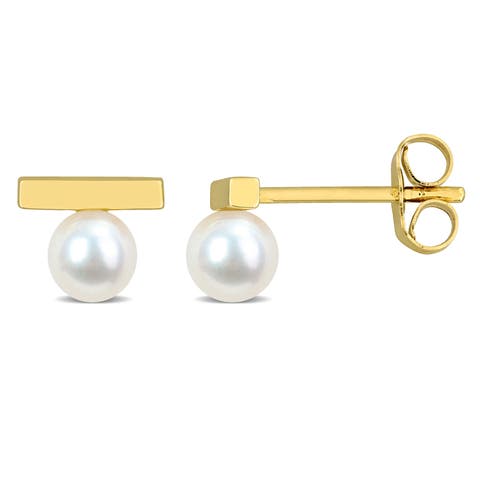 Cultured Pearl Bar Stud Earrings 10k