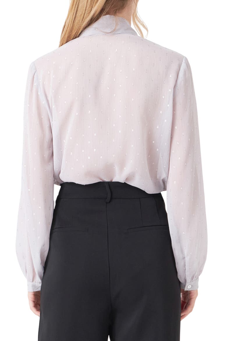 Tie Neck Clip Dot Chiffon Top, Alternate, color, SILVER