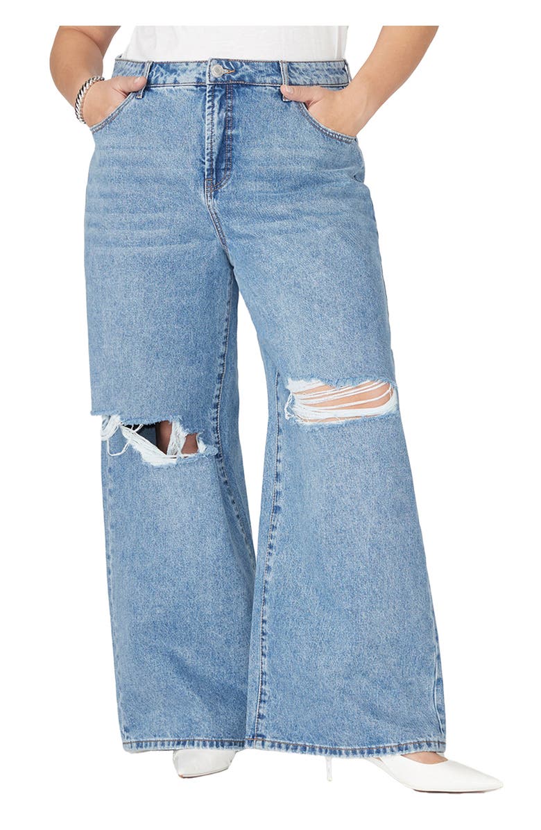 ELOQUII The Yvette Rigid Wide Leg  Jean, Main, color, Medium Wash Distress