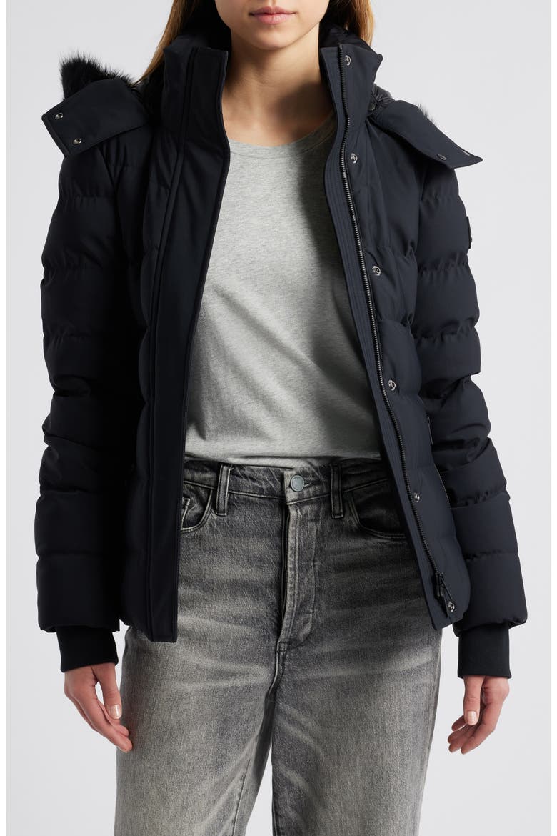 Betta Shearling Trim 800 Fill Power Down Water Repellent Jacket, Alternate, color, BLACK W BLACK S