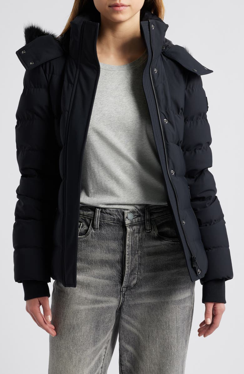 Moose Knuckles Betta Shearling Trim 800 Fill Power Down Water Repellent Jacket, Alternate, color, Black W Black S