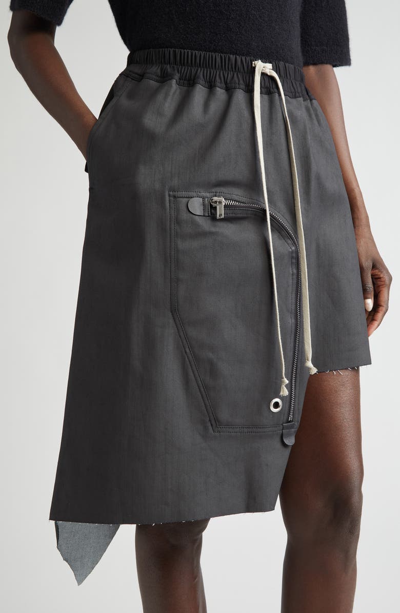 Rick Owens Dracca Coated Cotton Blend Cargo Skirt, Alternate, color, Black