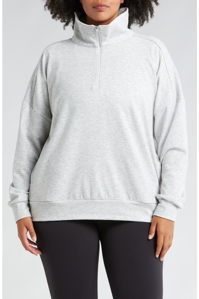 Cozy Half Zip Sweatshirt, Alternate, color, IVORY DOVE HEATHER