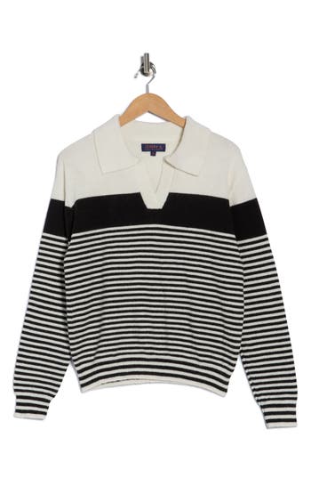 Joseph A Stripe Johnny Collar Sweater In Multi