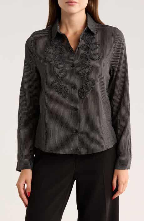 MAX STUDIO Stripe Appliqué Button-Up Shirt