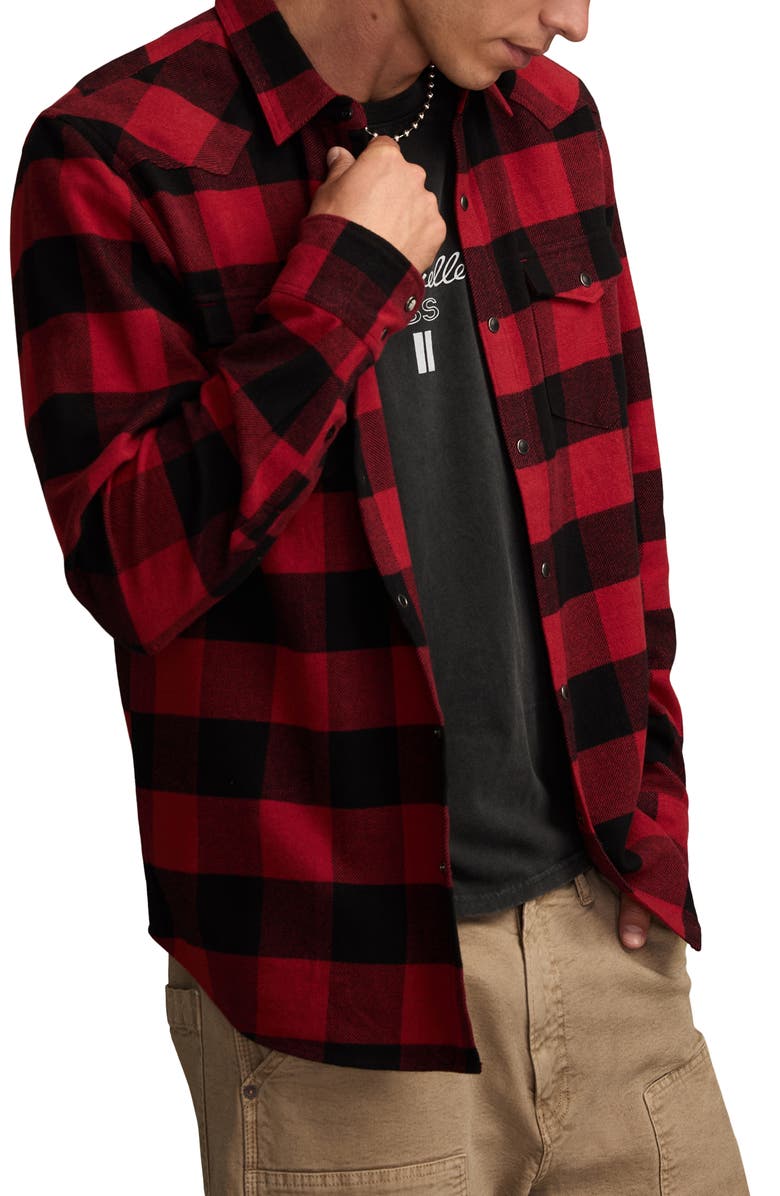 Lucky Brand Cloud Buffalo Check Cotton Flannel Snap-Up Western Shirt, Alternate, color, Red Multi