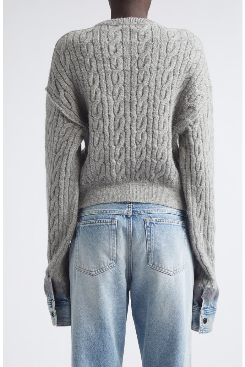 Karine Pollock Denim Cuff Cable Knit Merino Wool Sweater, Alternate, color, POLLOCK