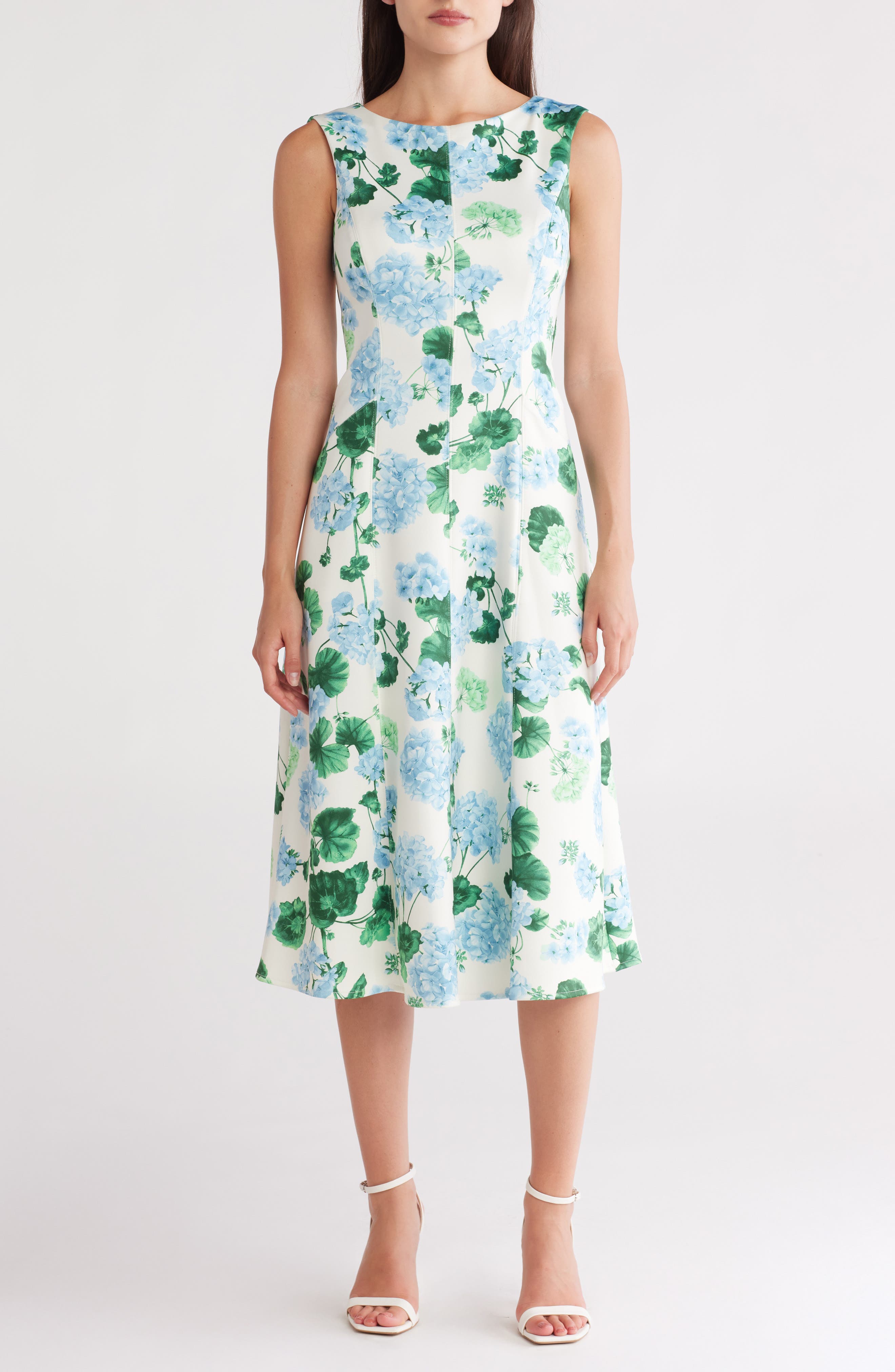 Donna Ricco Floral Sleeveless Scuba Knit A-Line Dress