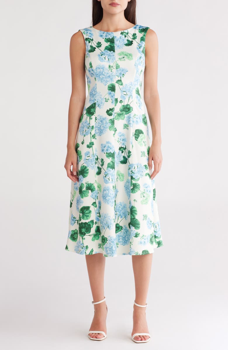 Donna Ricco Floral Sleeveless Scuba Knit A-Line Dress, Main, color, Ivory Multi