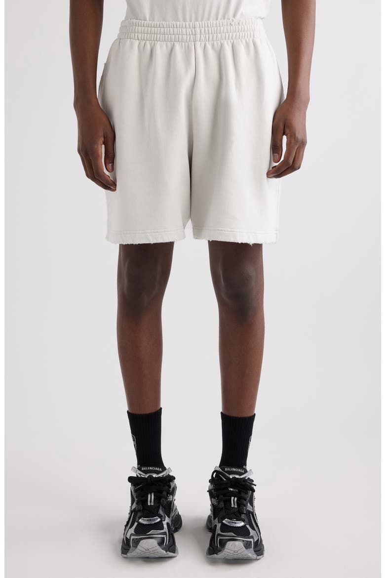 Distressed Logo Embroidered Sweat Shorts, Main, color, 8016 DIRTY WHT/ SPORT BLUE