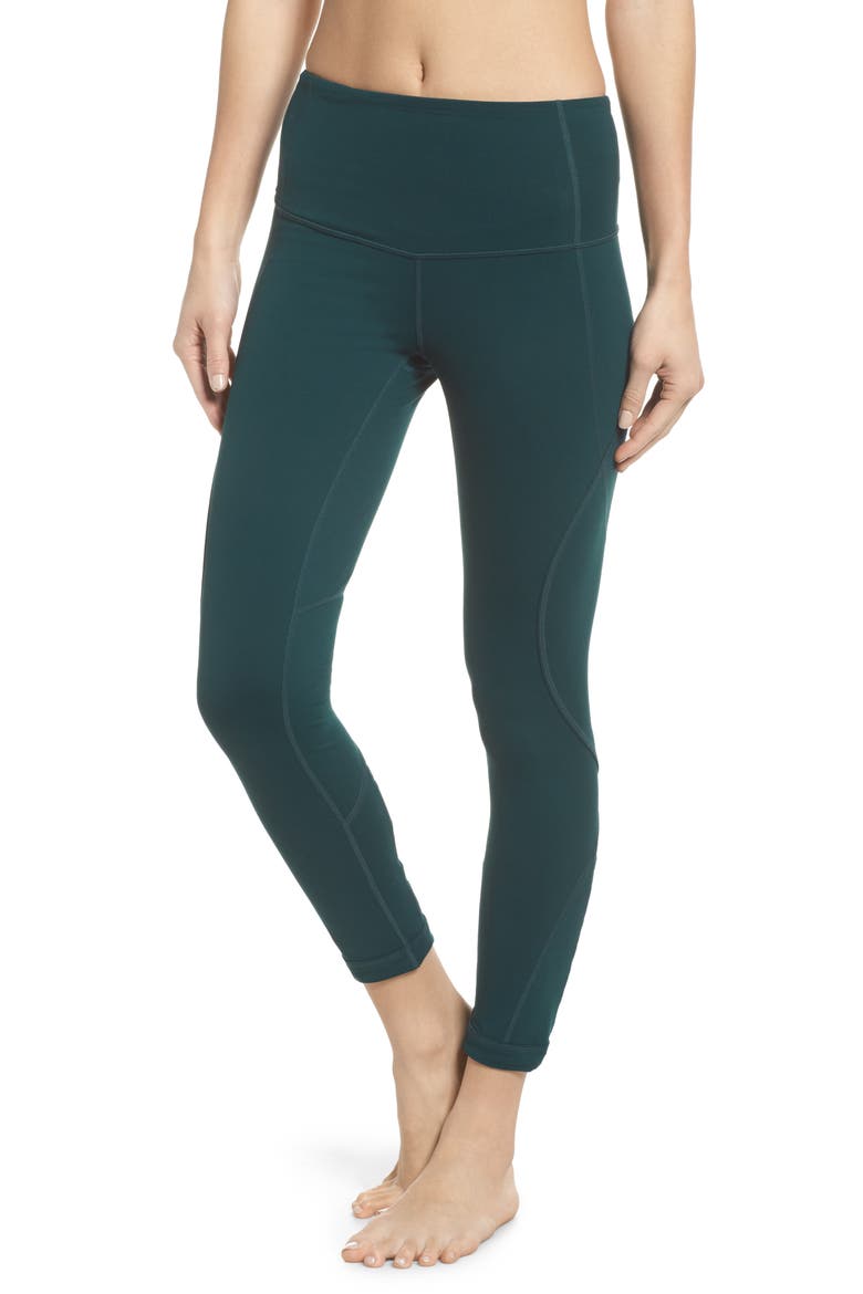 High Waist Lattice Midi Leggings, Main, color, GREEN PONDEROSA