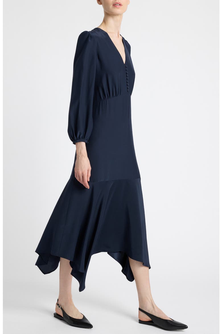 Carina Silk Midi Handkerchief Dress, Alternate, color, Midnight