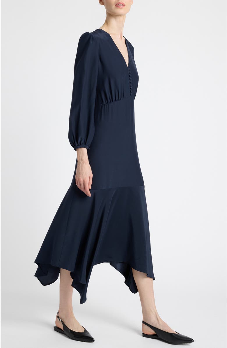 Santorelli Carina Silk Midi Handkerchief Dress, Alternate, color, Midnight