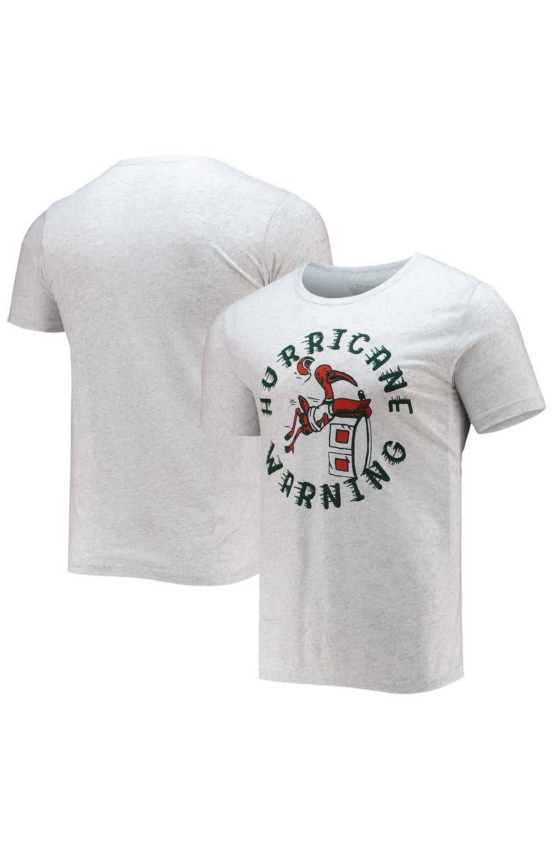 HOMEFIELD Men's Homefield Heathered Gray Miami Hurricanes Vintage Hurricane Warning T-Shirt, Alternate, color, 