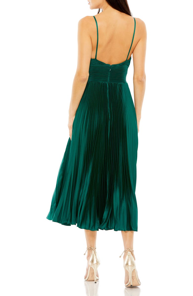 Mac Duggal Ruched Bodice Pleated Dress with Slim Straps, Alternate, color, Emerald