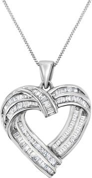 Haus of Brilliance Silver 7/8 cttw Baguette Diamond Heart Pendant Necklace