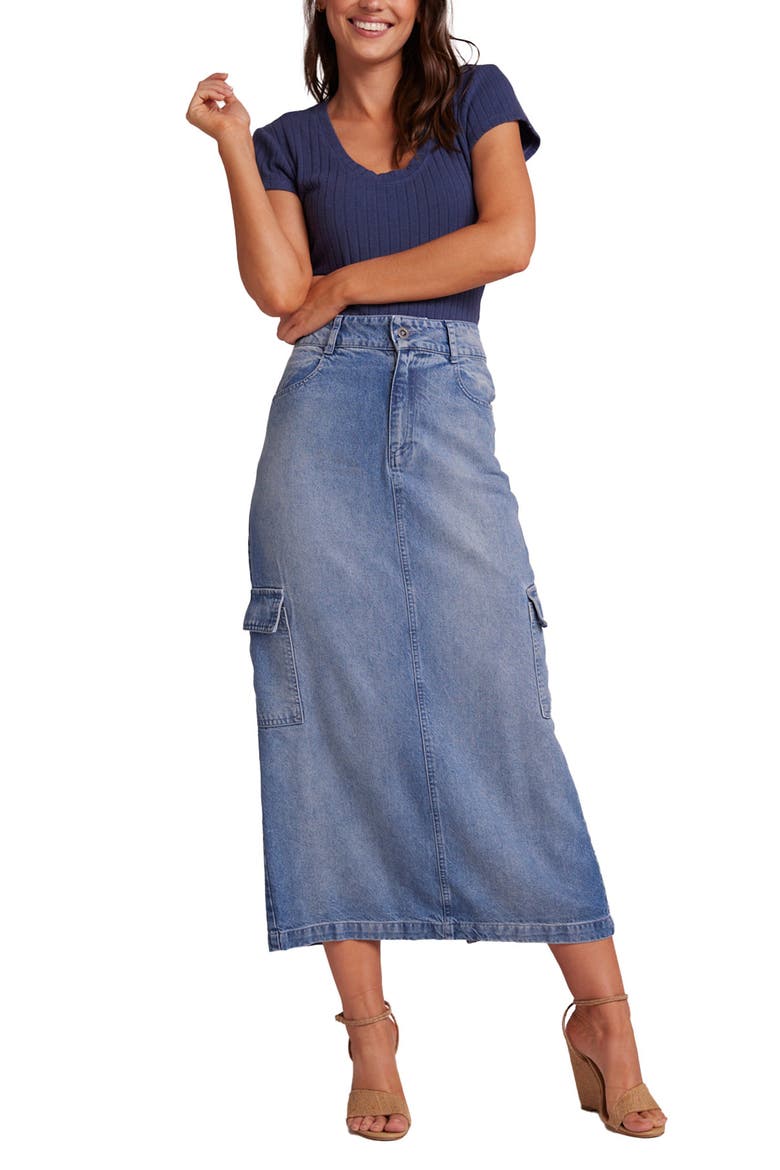 Cargo Long Denim Skirt, Alternate, color, PACIFIC SALT WASH
