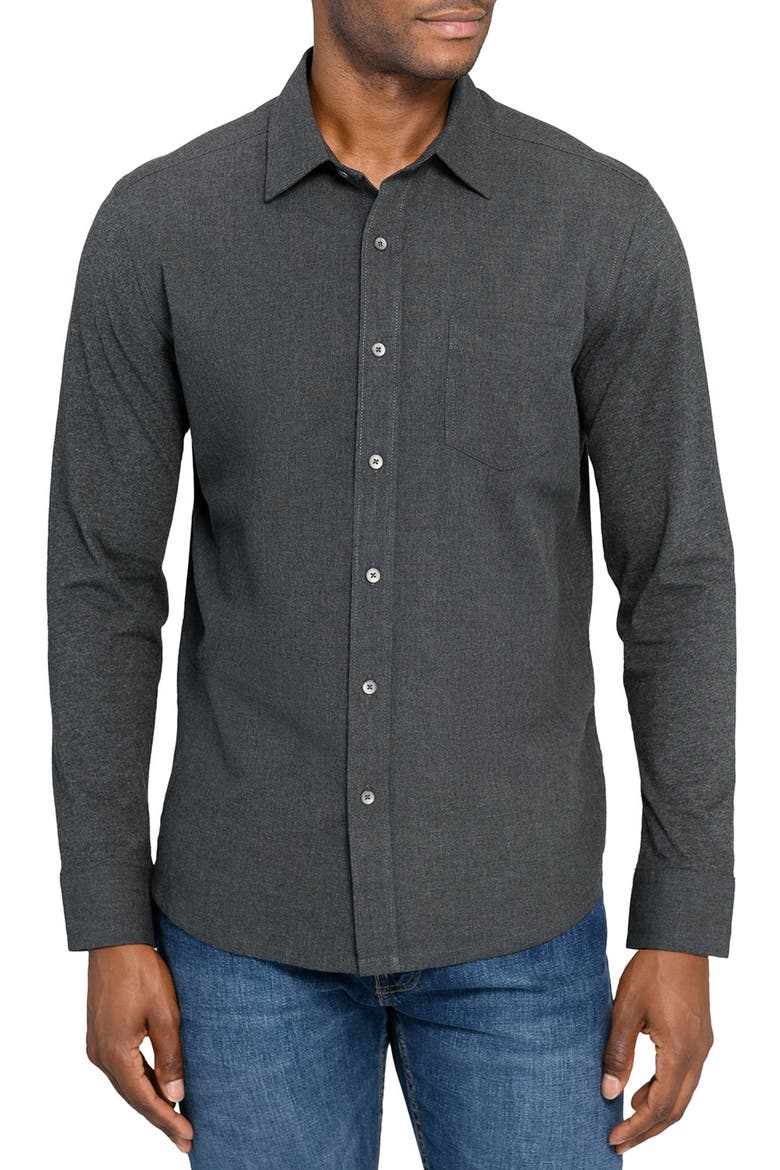 Reworked Slim Fit Heathered Charcoal Grey Cotton Button-Up Shirt, Main, color, CHARCOAL