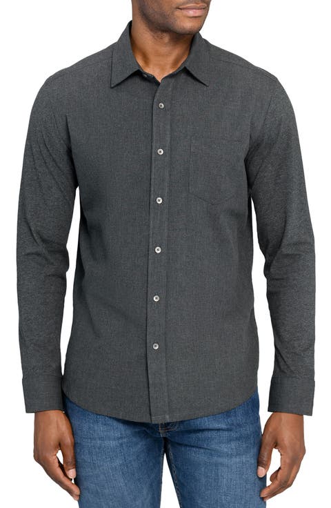 Reworked Slim Fit Heathered Charcoal Grey Cotton Button-Up Shirt