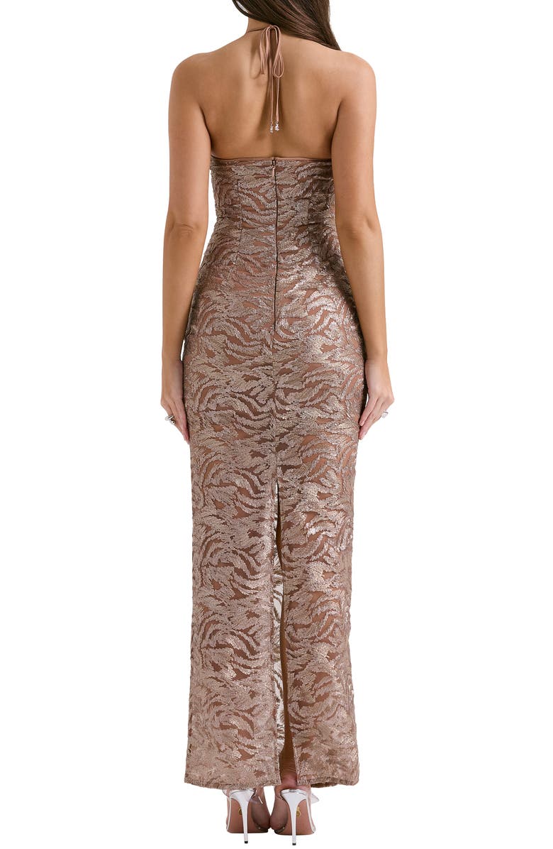 HOUSE OF CB Giada Beaded Halter Gown, Alternate, color, Rose Gold