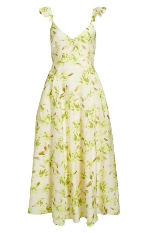 Chelsea28 Flutter Sleeve Maxi Dress In Beige- Green Shadow Bloom