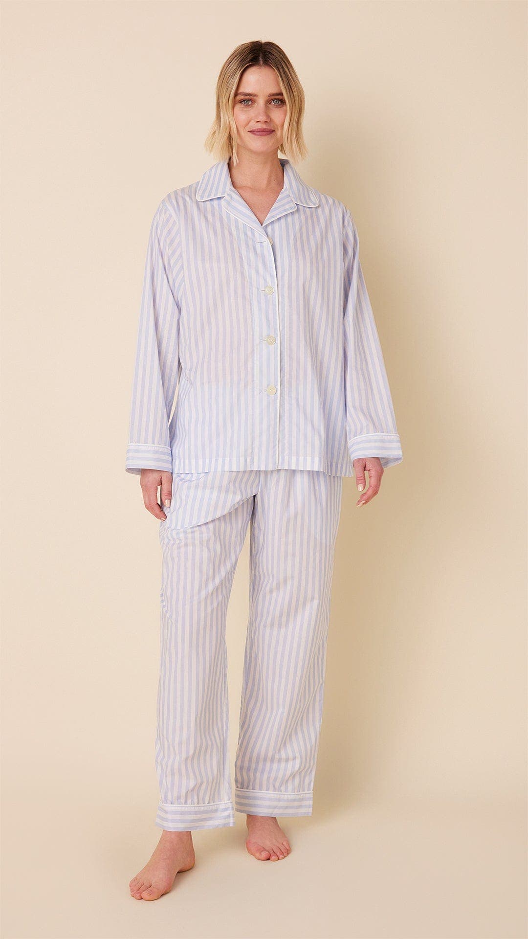 The Cat's Pajamas Luxe Pima Pajama Set in Classic Stripe Blue 