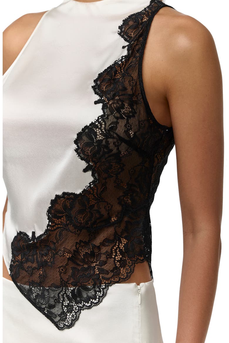 Lace Trim Silk Blend Tank Top, Alternate, color, WHITE/BLACK