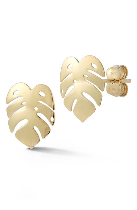 14K Gold Leaf Stud Earrings