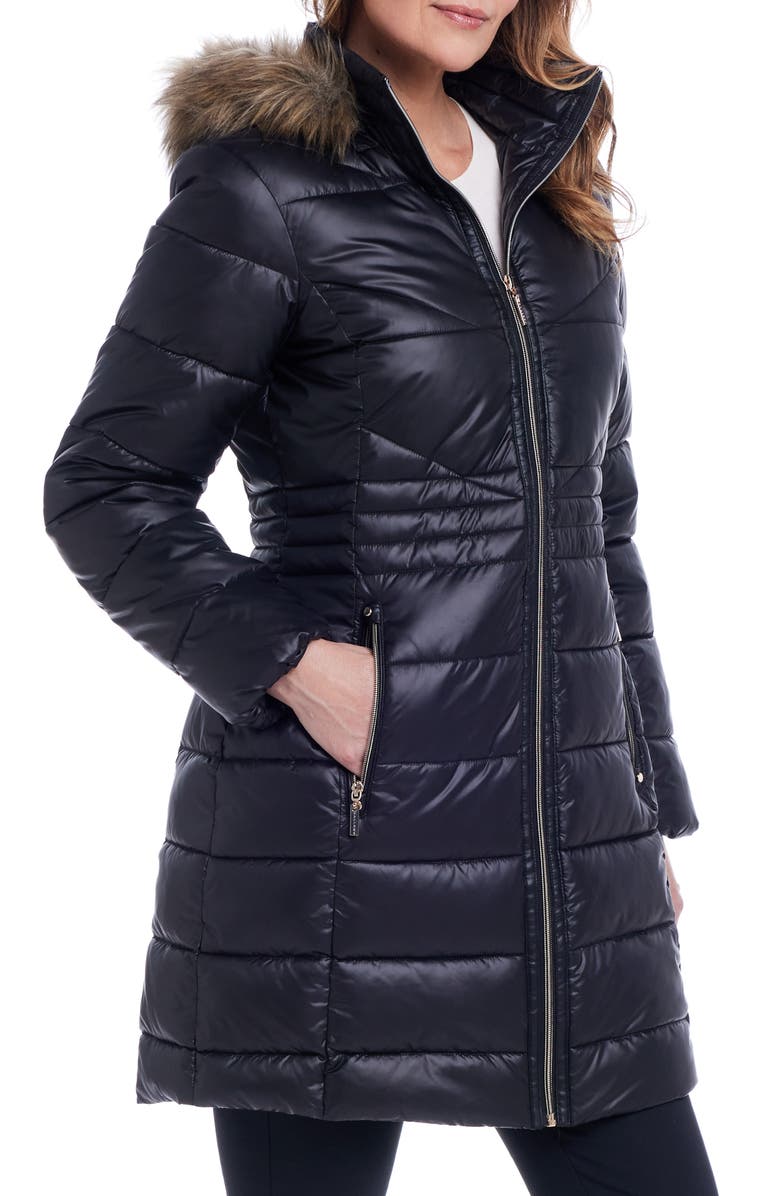 Gallery Water Resistant Puffer Coat with Faux Fur Trim Removable Hood, Alternate, color, Black