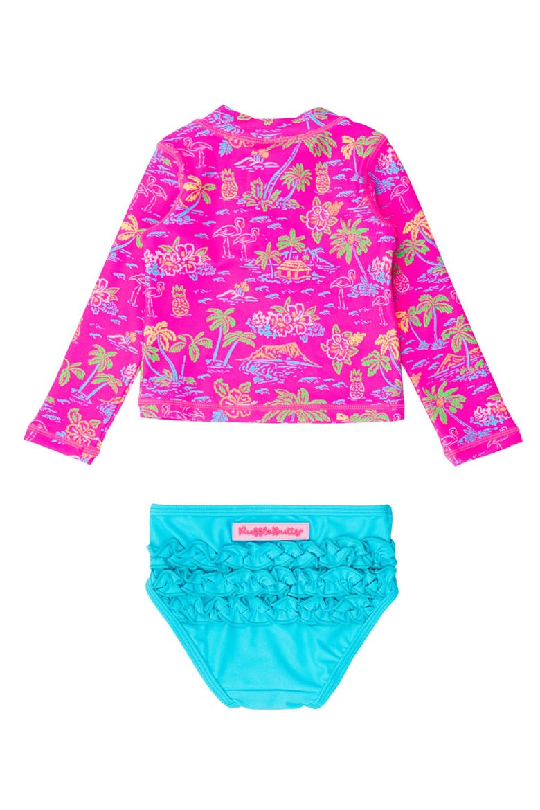 Toddler Girls UPF50+ Long Sleeve Zipper Rash Guard 2-Piece, Alternate, color, Neon Island Time