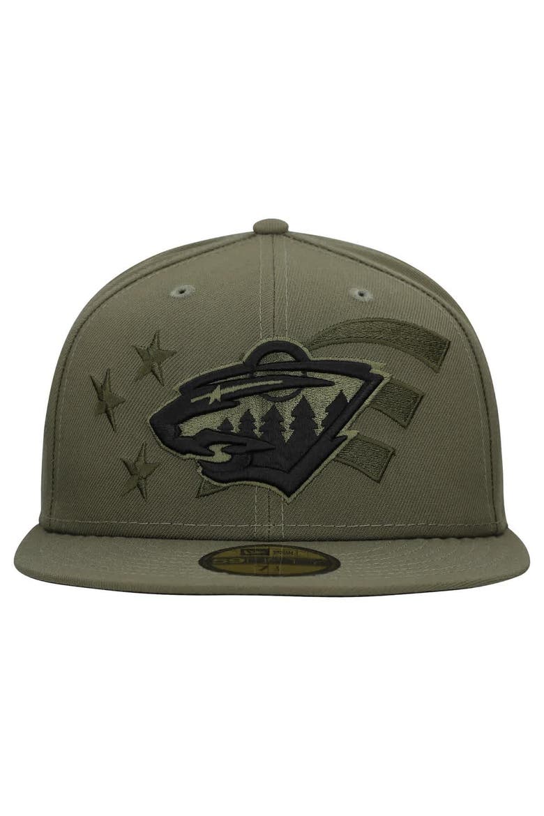 Men's New Era  Olive Minnesota Wild Military Appreciation Flag 59FIFTY Fitted Hat, Alternate, color, Olive