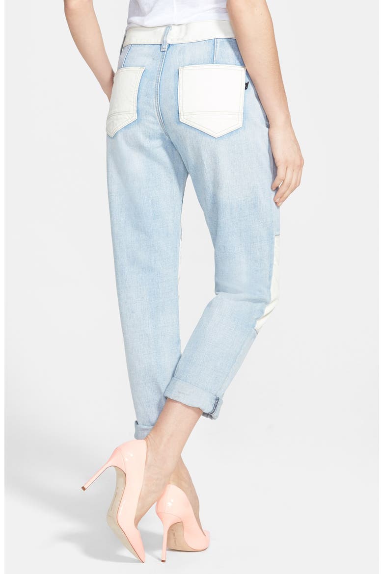 'White Trash Superstar' Faux Leather Detail Boyfriend Jeans, Alternate, color, LIGHT BLUE