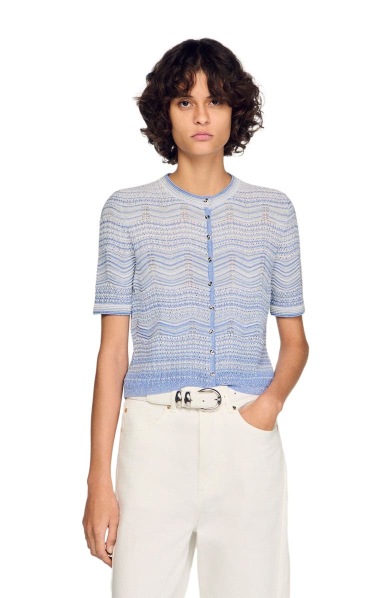 SANDRO Fancy knit cardigan, Main, color, Sky Blue