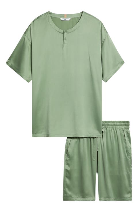 Henley Washable Silk Short Pajamas