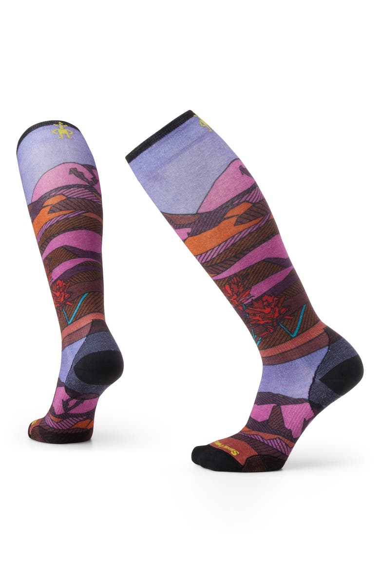 Smartwool Ski Zero Cushion Floral Knee High Socks, Alternate, color, Picante