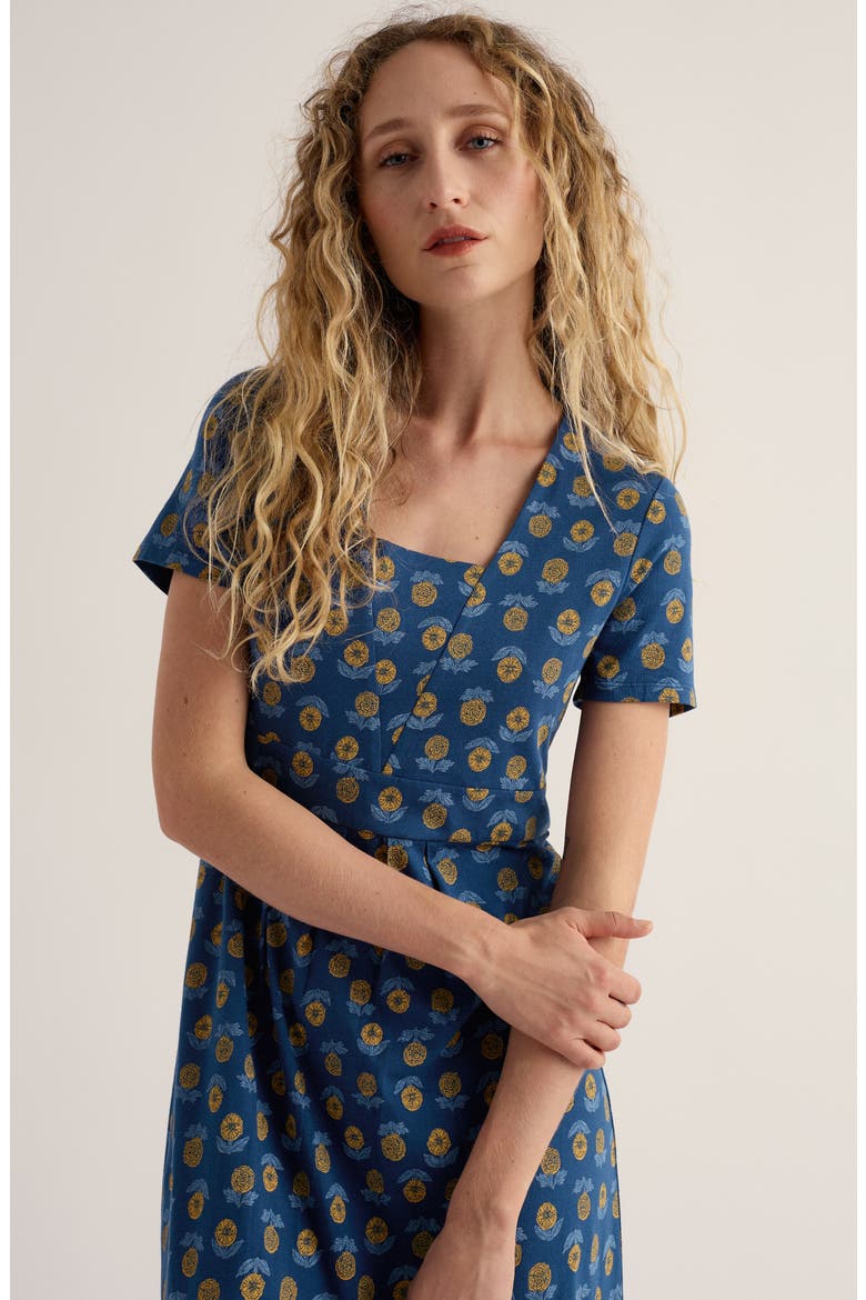 Seed Packet Stretch Organic Cotton Midi Dress, Alternate, color, MARIGOLD SKETCH MARINE