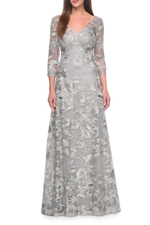Unique Silver Lace Mother of the Bride Gown with Sleeves