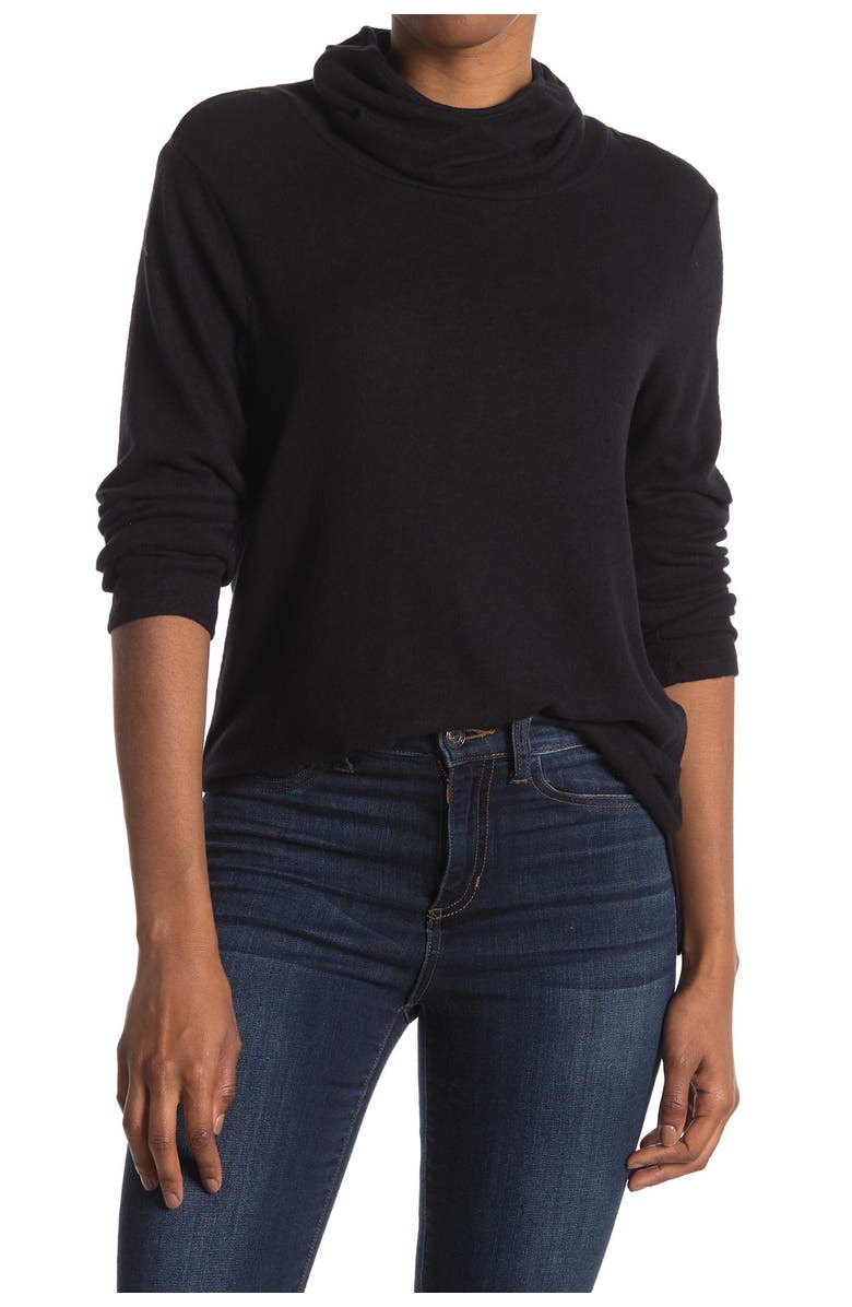 Bobeau Cowl Neck Built-In Face Mask Space Dye Print Sweater, Main, color, 