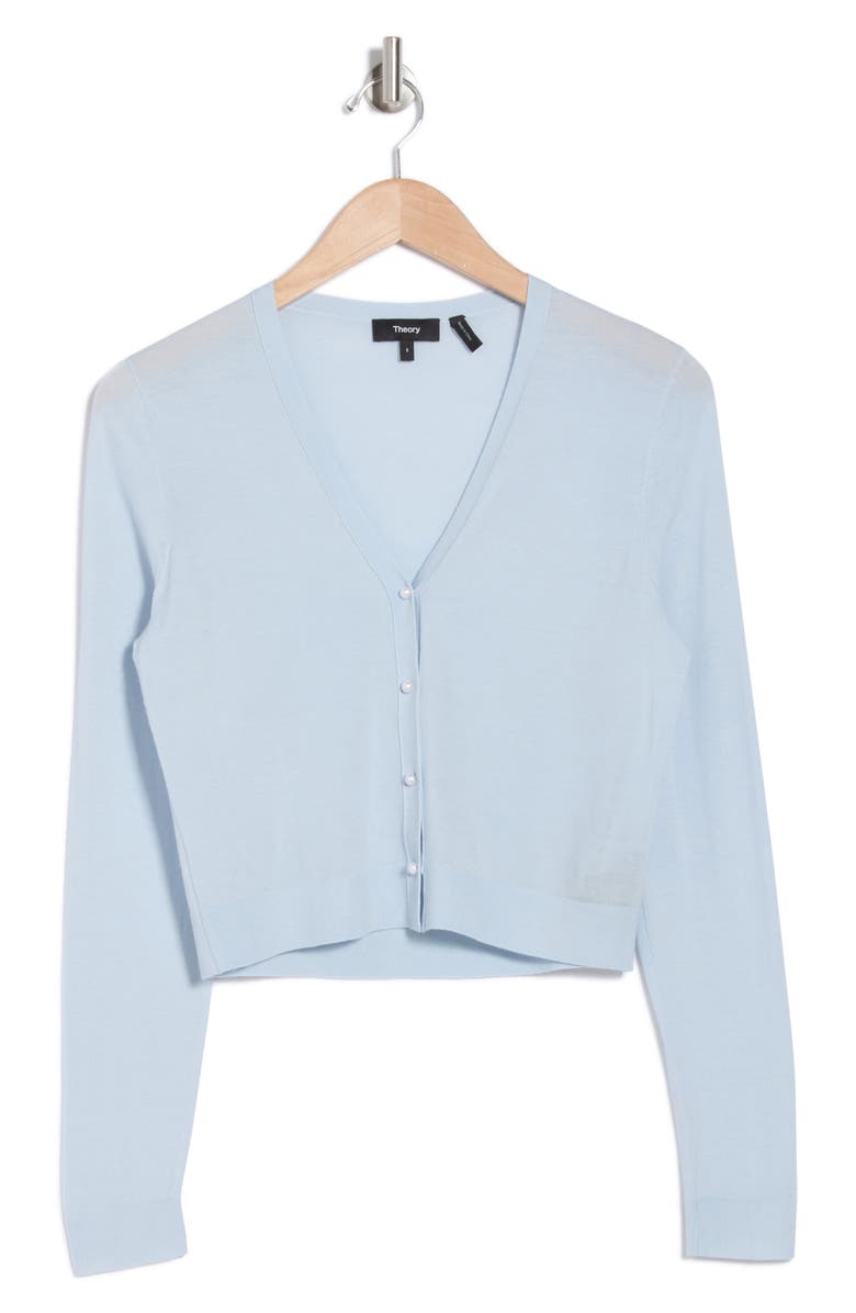 Theory Wool Blend Crop Cardigan, Alternate, color, Sky