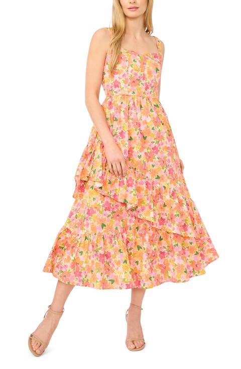 Asymmetric Ruffle Floral Print Midi Dress