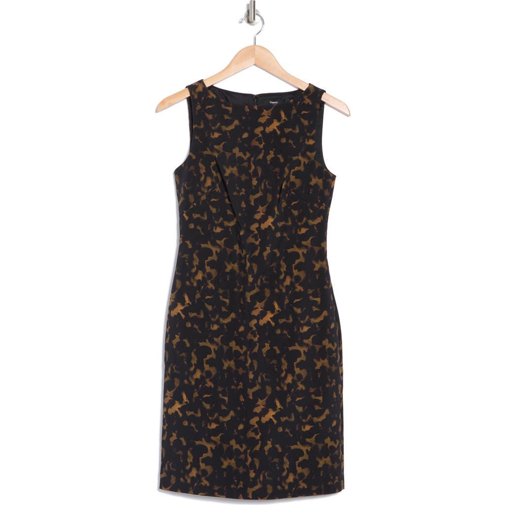 Theory Betty Tortoise Crepe Sheath Dress In Dark Brown