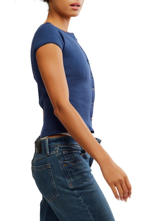 Free People Most Wanted Short Sleeve Cotton Blend Cardigan In Blue