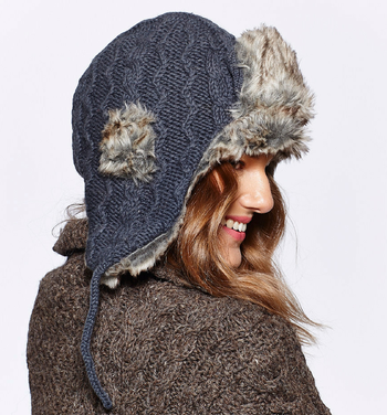 Cable Knit Russian Hat w/ Faux Fur