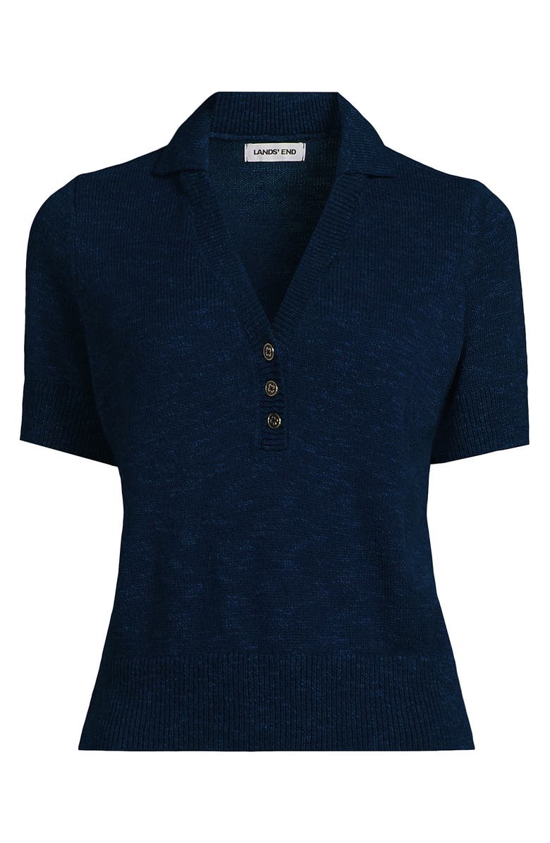 Lands' End Cotton Blend Short Sleeve Polo Sweater, Alternate, color, Deep Sea Navy