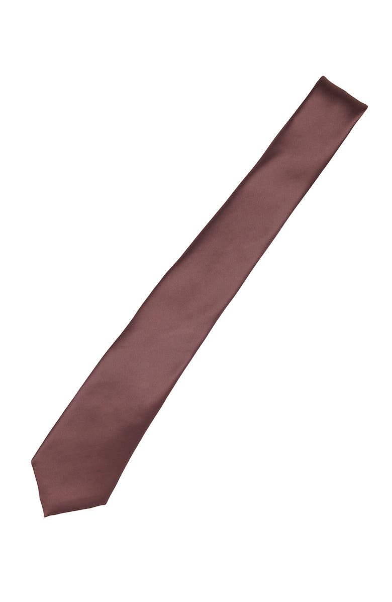 Brooklyn Brigade Men's Solid Satin X-Long Tie, Alternate, color, Dark Mauve