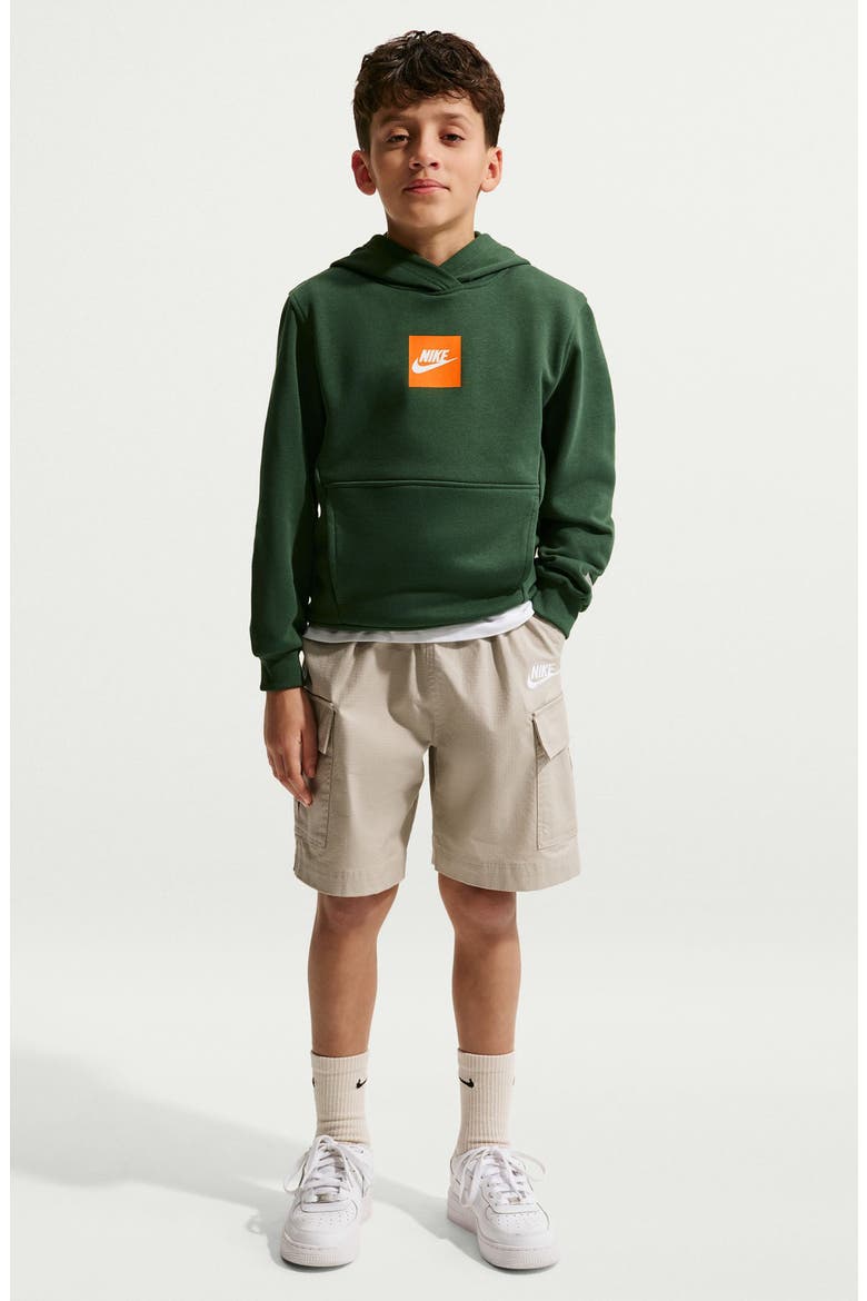 Kids' Sportswear Box French Terry Hoodie, Main, color, FIR/ WHITE