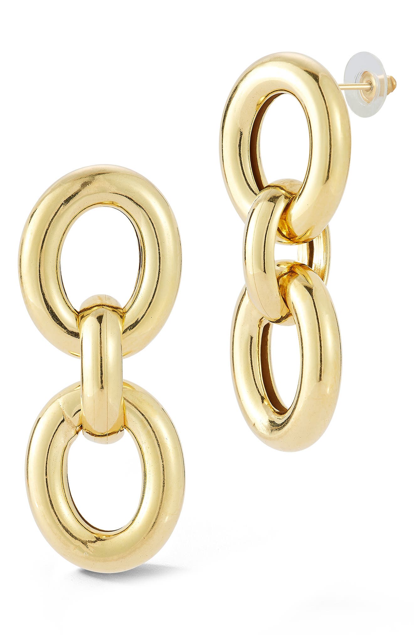 18K Yellow Gold Plated Sterling Silver Link Drop Earrings