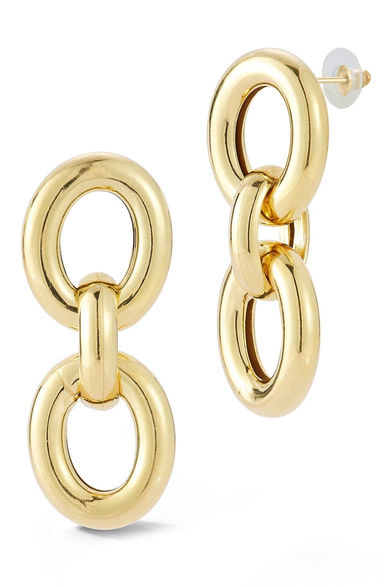 18K Yellow Gold Plated Sterling Silver Link Drop Earrings, Main, color, GOLD