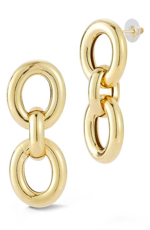 18K Yellow Gold Plated Sterling Silver Link Drop Earrings