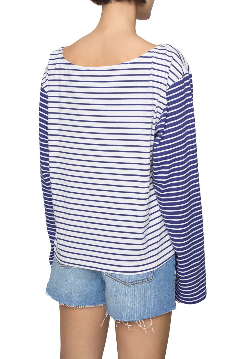 Rebecca Minkoff Ruby Stripe Pocket Cotton Jersey Top, Alternate, color, Small Twilight/ Large